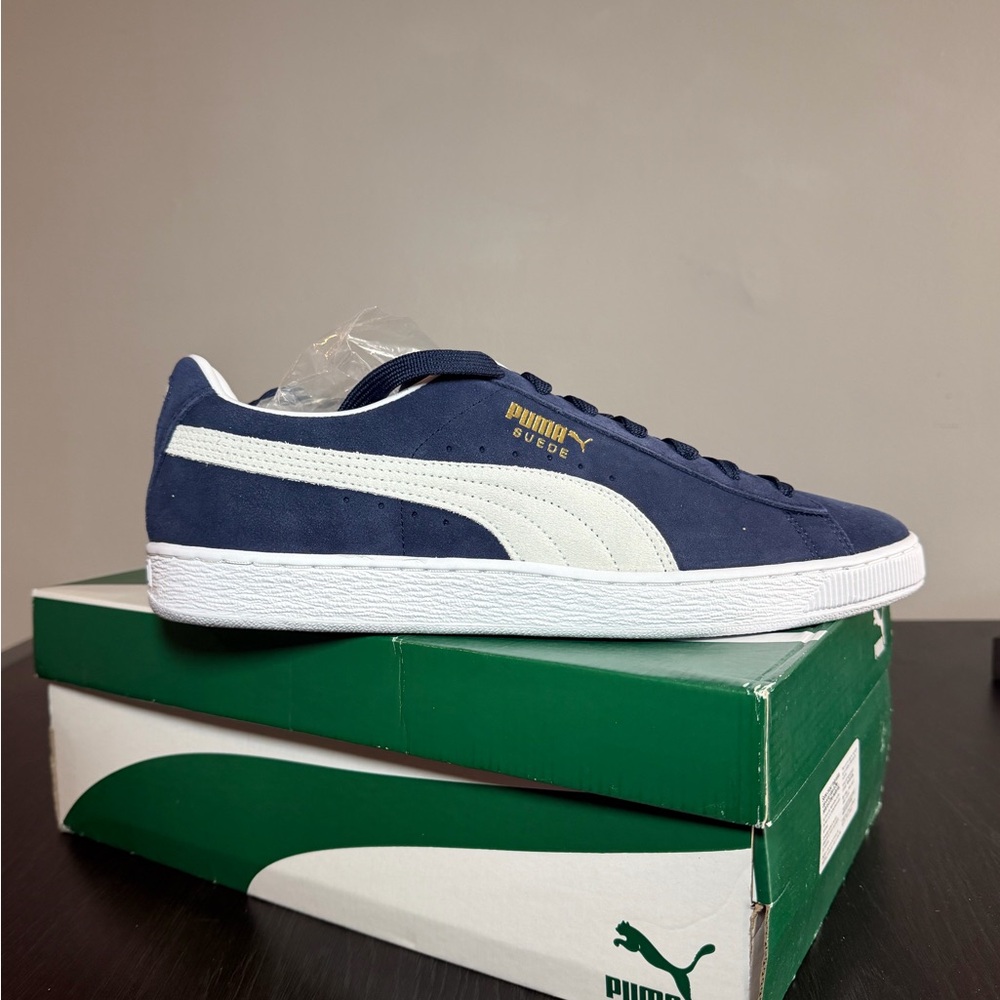 Puma Suede Navy and White Sneakers - Picture 3 of 5